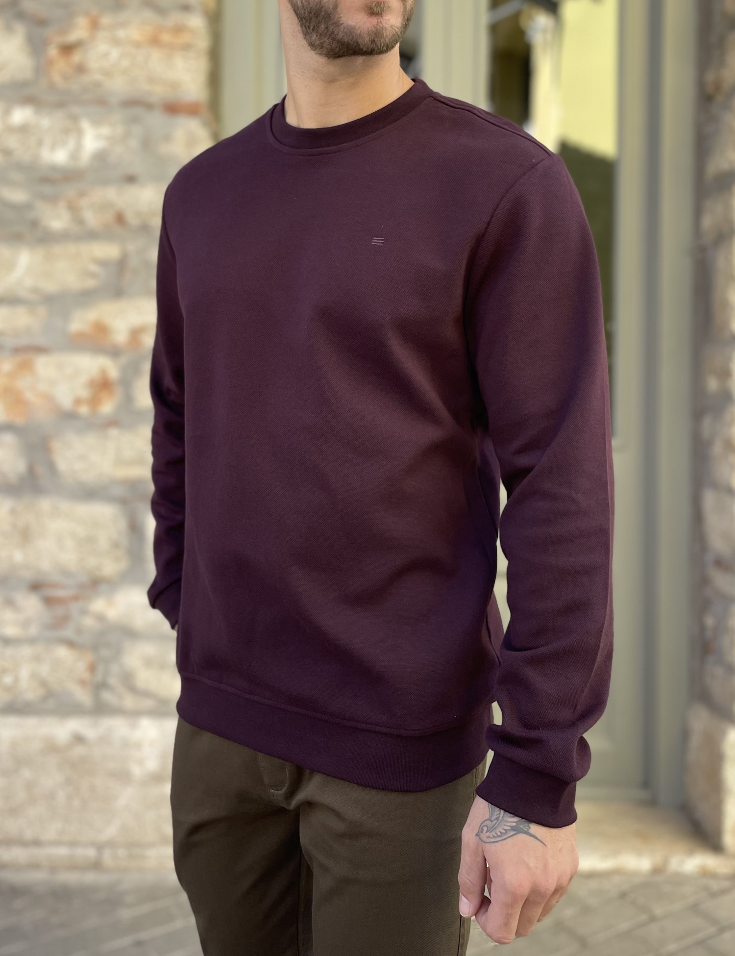 Ανδρική μπορντό πικέ μακρυμάνικη μπλούζα 4403R φωτογραφία